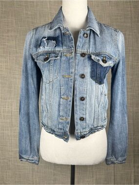Vintage dELiA*s Cropped Denim Jacket Small Y2K Distressed Patchwork